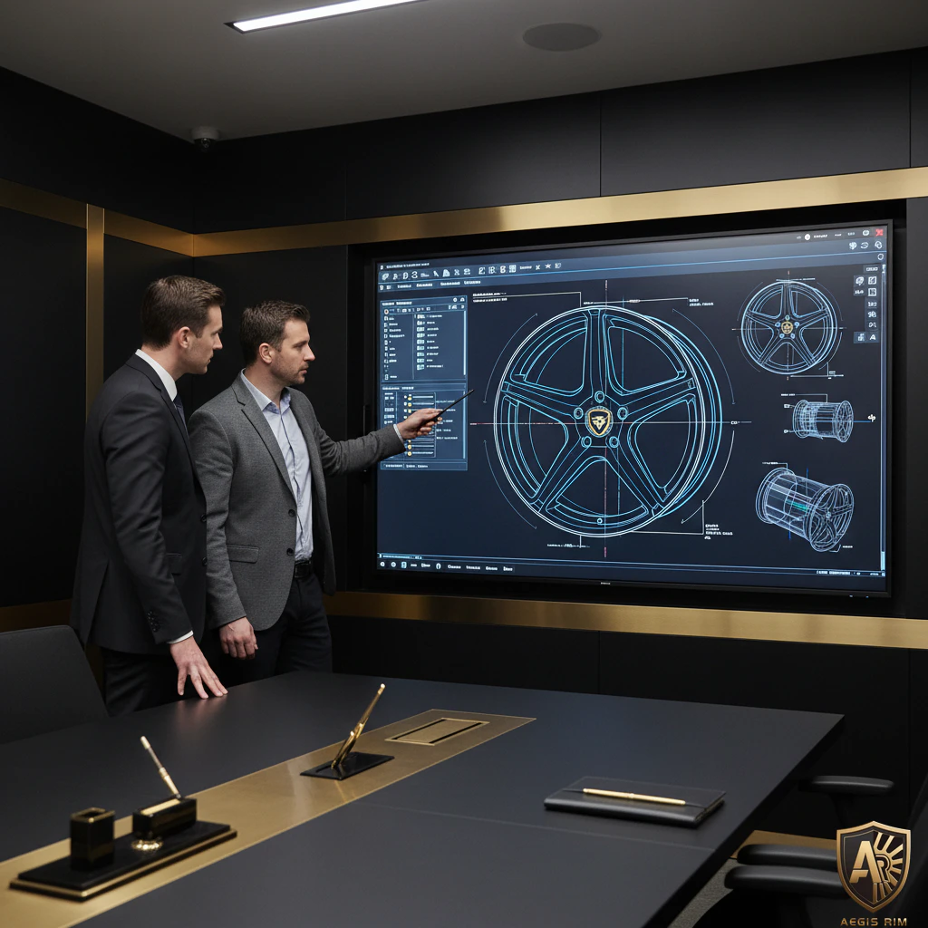 AEGIS RIM bespoke wheel consultation session with lead engineers reviewing vehicle specifications