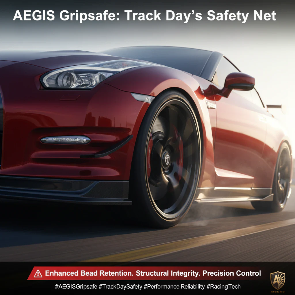 AegisRim GripSafe forged wheels on GTR at track day - Advanced bead retention system