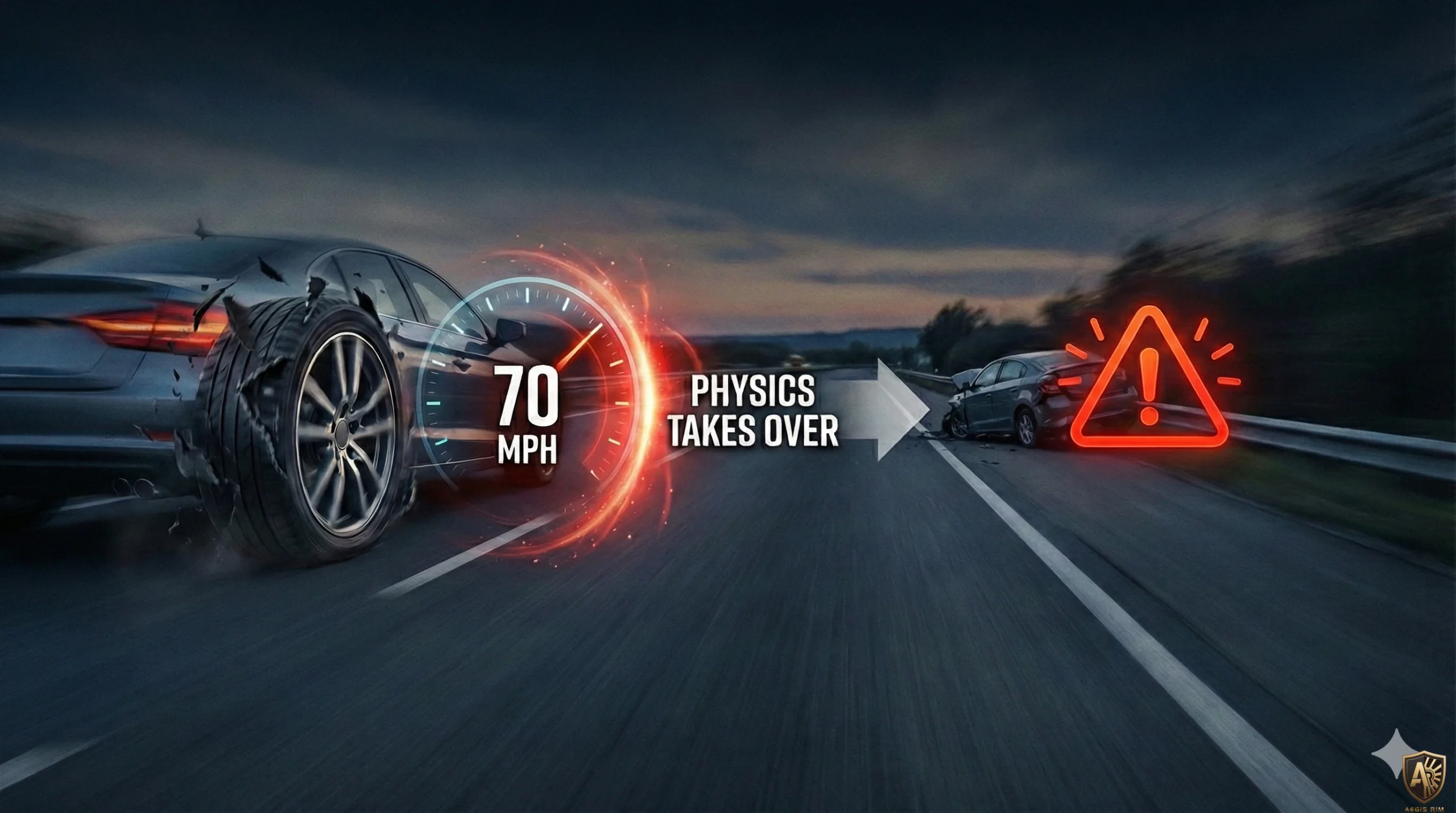 The Hidden Cost of Tire Blowouts - Statistics infographic showing 78,000+ annual crashes, 646 fatalities, economic impact from NHTSA tire-related accident data