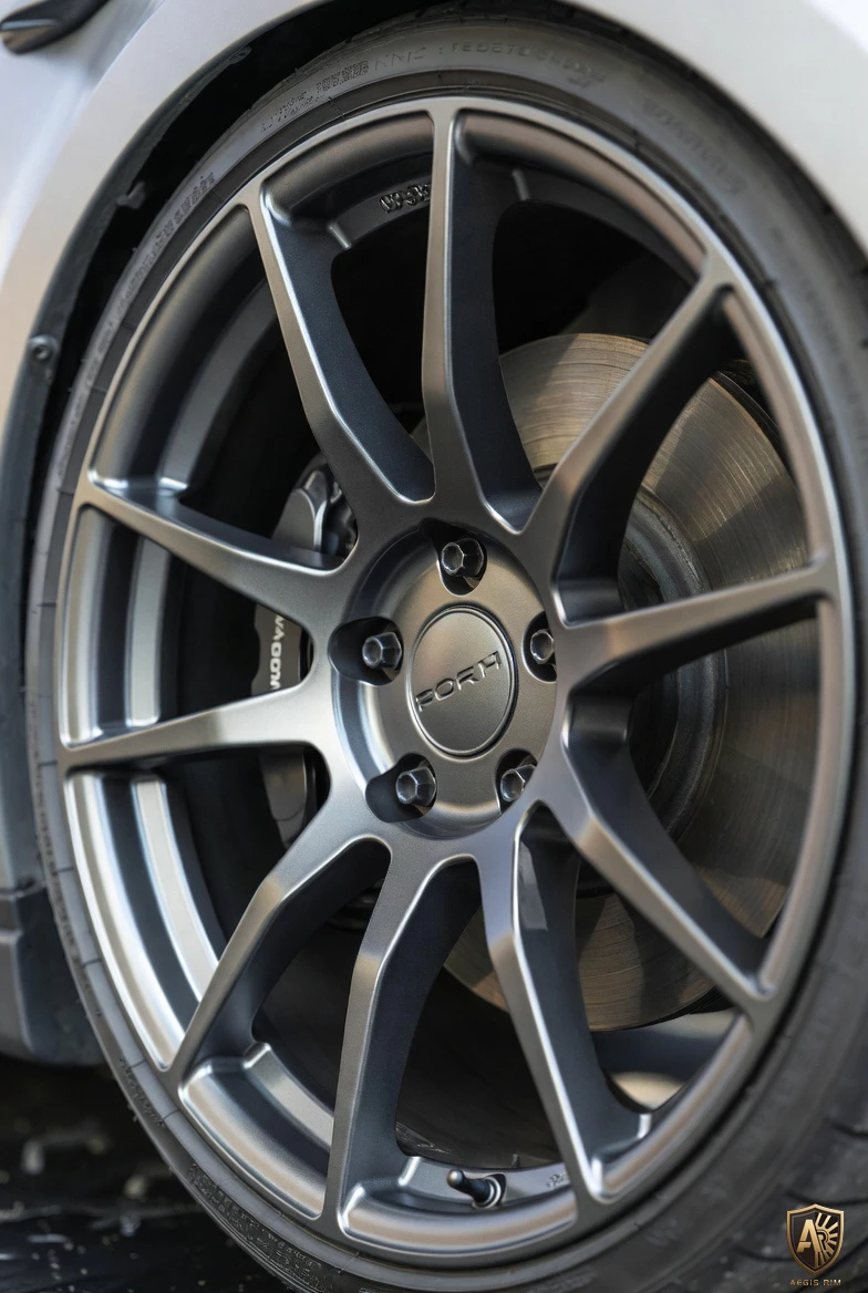 Durable hard finish concept representing cured powder-coated wheel protection