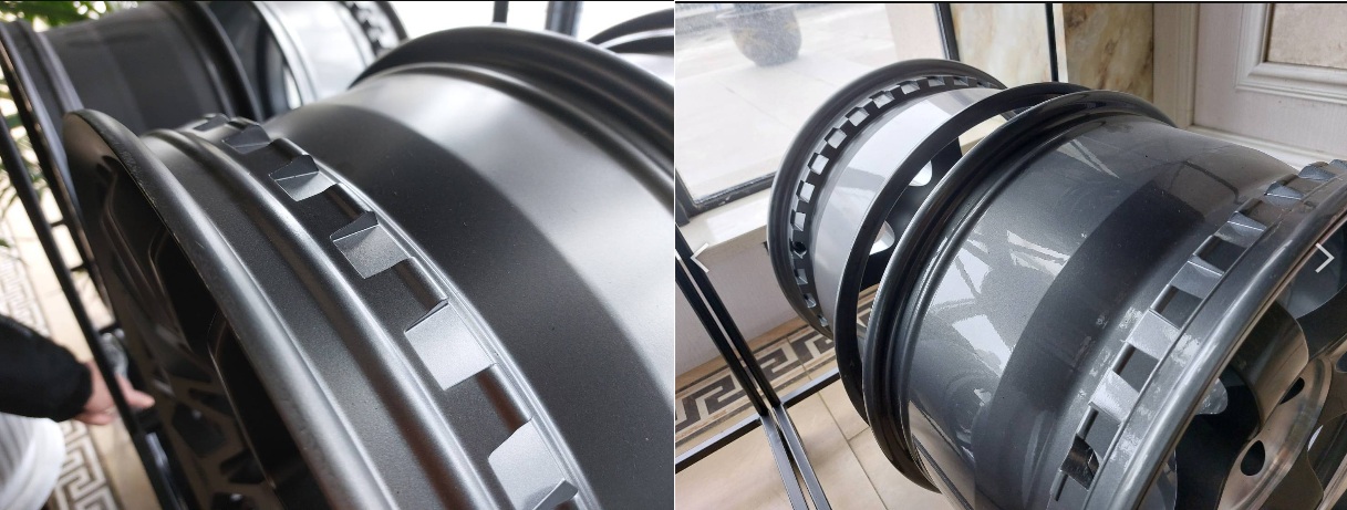 Real photo of AegisRim GripSafe integrated into the wheel barrel showing mechanical bead retention design